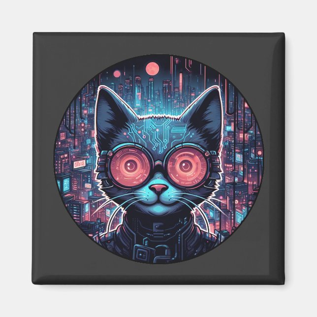 Futuristic Cyber Cat Magnet (Front)
