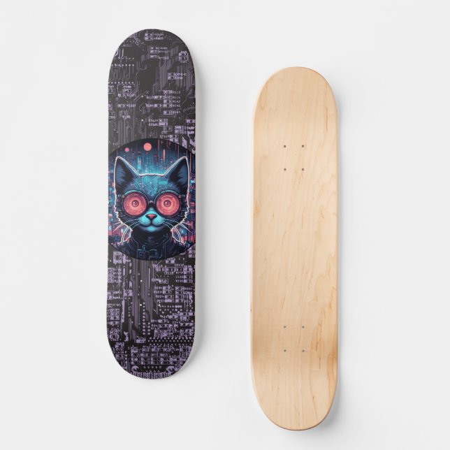 Futuristic Cyber Cat Skateboard (Front)