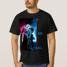 Futuristic Cyber-Gamer Neon Blue & Pink T-Shirt