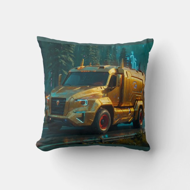 Futuristic Cyber Truck from 2076 Cushion (Front)