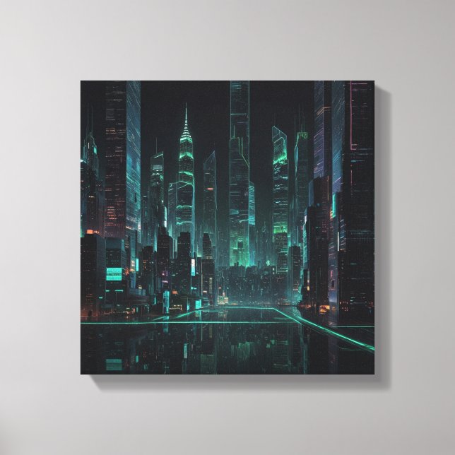Futuristic Cybernetic Cityscape Canvas Print (Front)