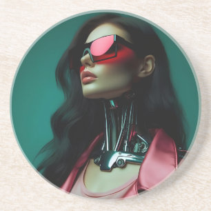 futuristic cybernetic woman coaster
