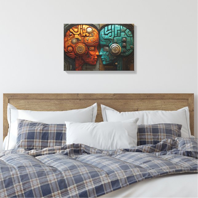 Futuristic Cyberpunk Artificial Intelligence Art Canvas Print (Insitu(Bedroom))