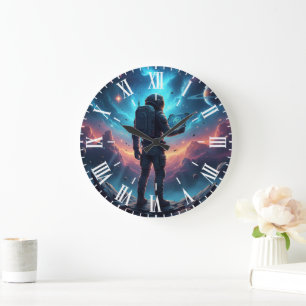 Futuristic Cyberpunk Astronaut Nebula Space Unique Large Clock