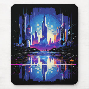 Futuristic Cyberpunk City Skyline Mouse Mat