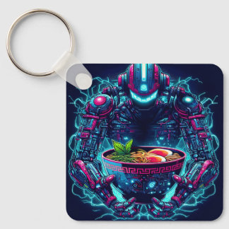 Futuristic Cyberpunk Robot Neon Food Ramen Key Ring
