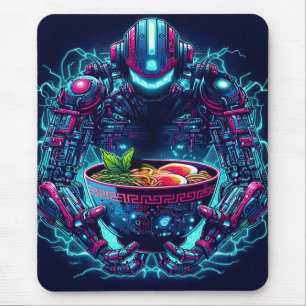 Futuristic Cyberpunk Robot Neon Food Ramen Mouse Mat