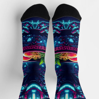 Futuristic Cyberpunk Robot Neon Food Ramen Socks