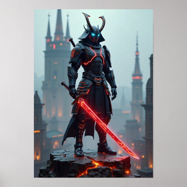 Futuristic Cyberpunk Samurai Warrior - Sci-Fi Mech Poster (Front)