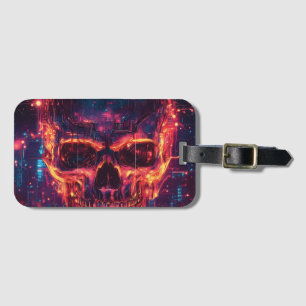 Futuristic Cyberpunk Skull with Cityscape Luggage Tag