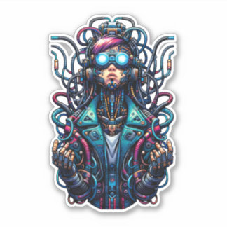Futuristic Cyberpunk Techno Girl Sticker