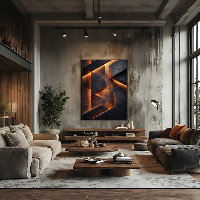 Futuristic Dark Orange Concrete Abstract Canvas Print (Creator Uploaded)