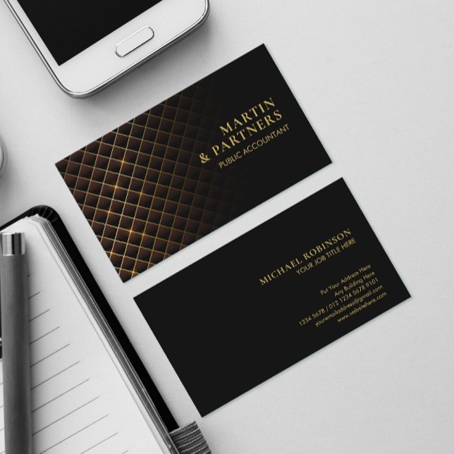 Futuristic Diamond Pattern | Gold Lines | Black Business Card (Creator Uploaded)