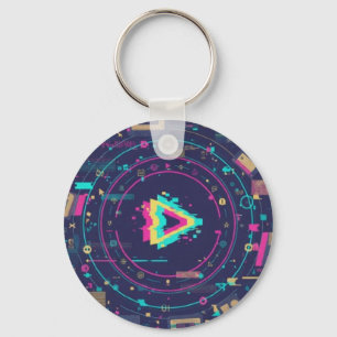 Futuristic Digital Play Button Abstract design  Key Ring