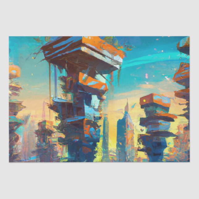 Futuristic Dystopian City, AI Generated Painting Tissue Paper (Front)