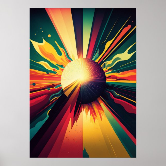 Futuristic Earth and Sun Line Art Retro 1 Poster (Front)