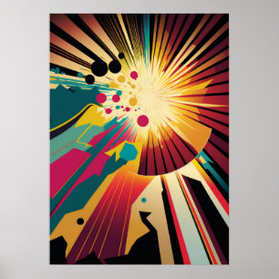 Futuristic Earth and Sun Line Art Retro 4 Poster