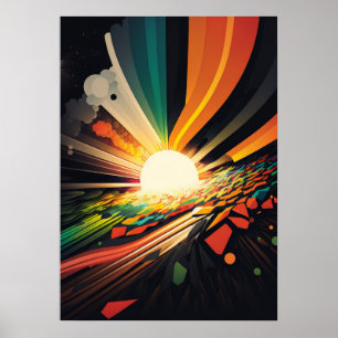 Futuristic Earth and Sun Line Art Retro 5 Poster