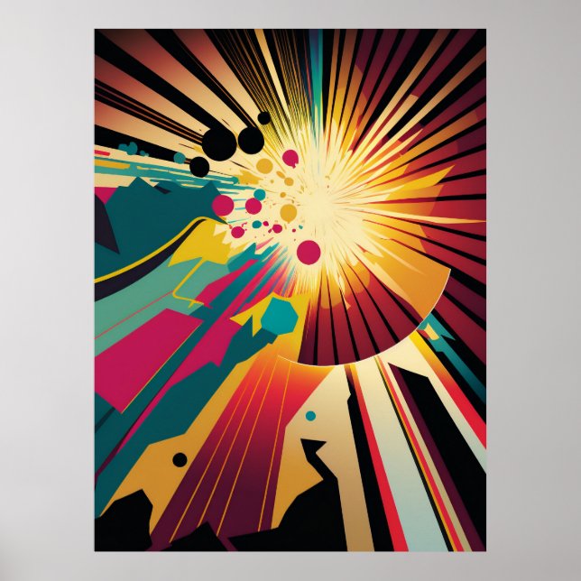 Futuristic Earth and Sun Line Art Retro Wall Art (Front)