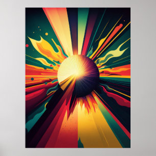 Futuristic Earth and Sun Line Art Retro Wall Art