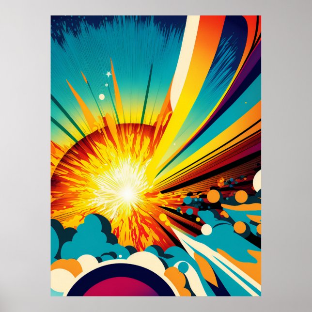Futuristic Earth and Sun Line Art Retro Wall Art (Front)