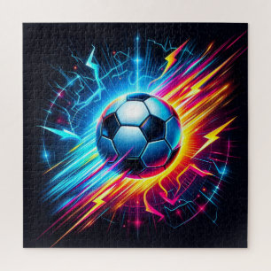 Futuristic Electric Football Soccer Ball Lightning Jigsaw Puzzle