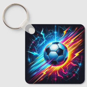 Futuristic Electric Football Soccer Ball Lightning Key Ring