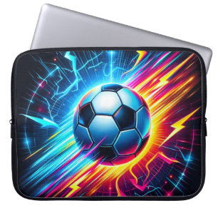 Futuristic Electric Football Soccer Ball Lightning Laptop Sleeve