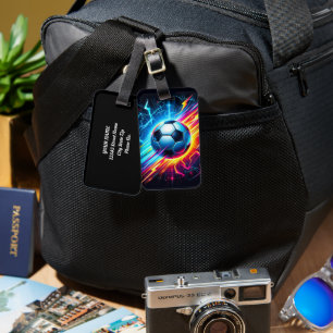 Futuristic Electric Football Soccer Ball Lightning Luggage Tag