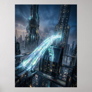 Futuristic Energy Bridge City Art Poster