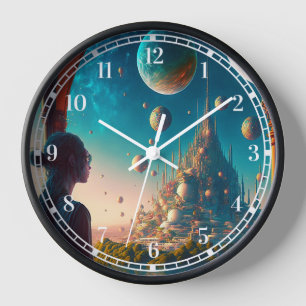 Futuristic Fantasy Castle Landscape Clock