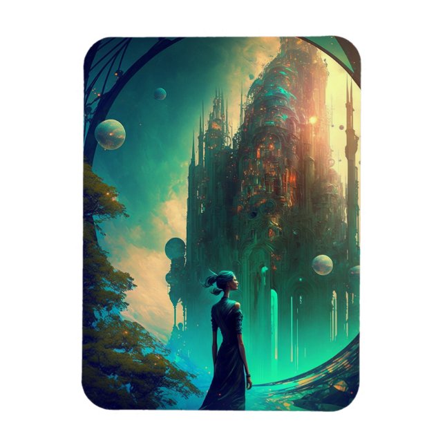 Futuristic Fantasy Castle Landscape Magnet (Vertical)