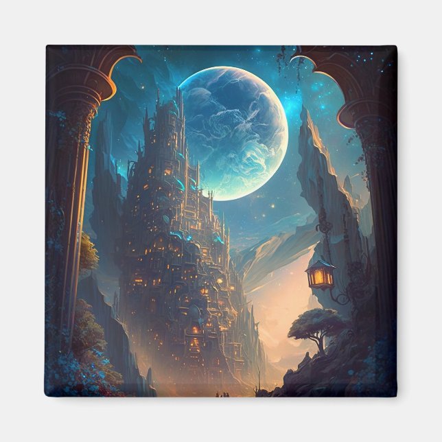 Futuristic Fantasy Castle Landscape Magnet (Front)