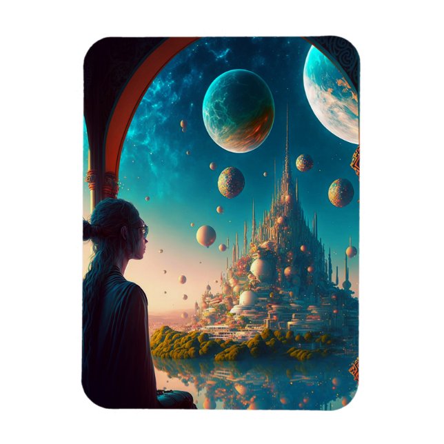 Futuristic Fantasy Castle Landscape Magnet (Vertical)