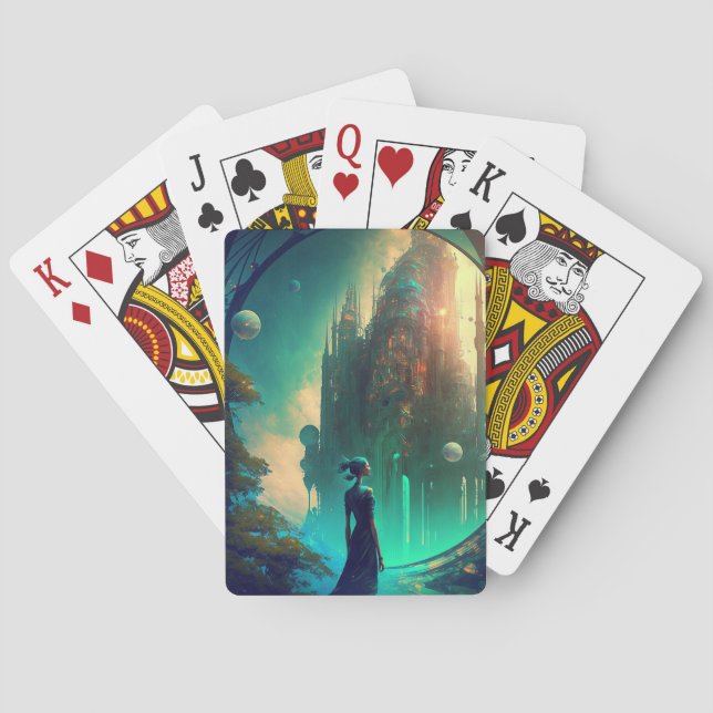 Futuristic Fantasy Castle Landscape Playing Cards (Back)