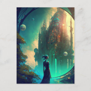 Futuristic Fantasy Castle Landscape Postcard