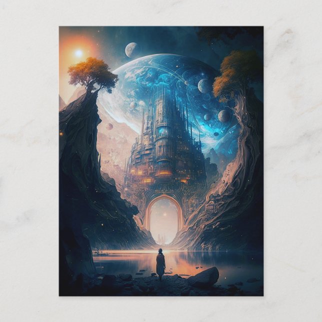 Futuristic Fantasy Castle Landscape Postcard (Front)