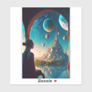 Futuristic Fantasy Castle Landscape Sticker