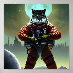 Futuristic Fantasy Cat Soldier Digital Art Poster