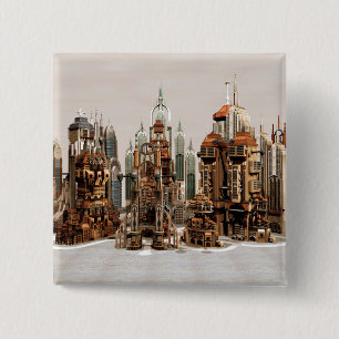 Futuristic Fantasy City Sci Fi Skyline Art 15 Cm Square Badge