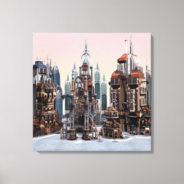 Futuristic Fantasy City Sci Fi Skyline Art Canvas Print (Front)