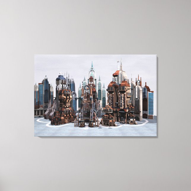 Futuristic Fantasy City Sci Fi Skyline Art Canvas Print (Front)