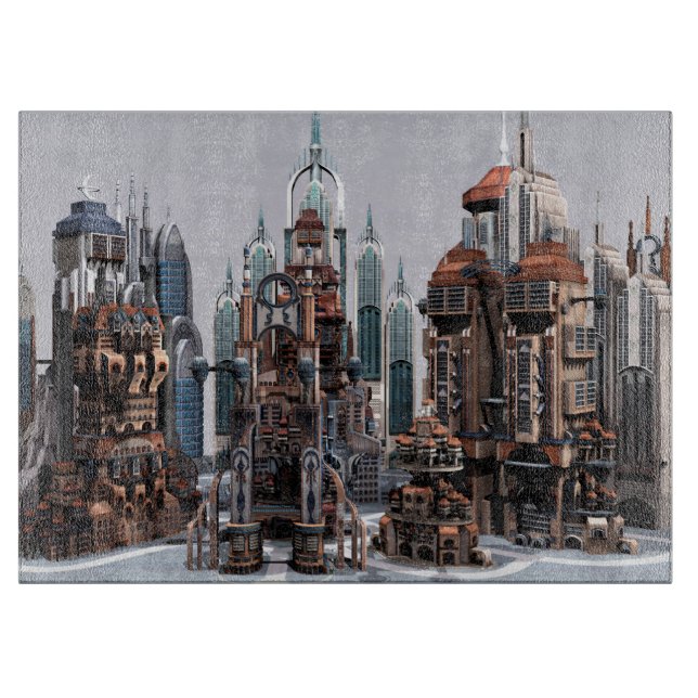 Futuristic Fantasy City Sci Fi Skyline Art Cutting Board (Front)