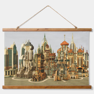 Futuristic Fantasy City Sci Fi Skyline Art Hanging Tapestry