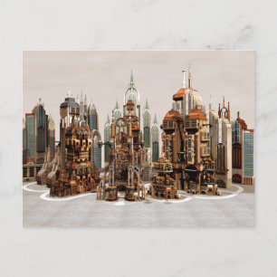 Futuristic Fantasy City Sci Fi Skyline Art Holiday Postcard