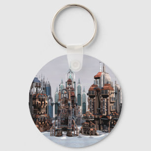Futuristic Fantasy City Sci Fi Skyline Art Key Ring