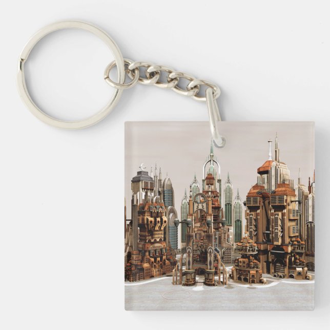 Futuristic Fantasy City Sci Fi Skyline Art Key Ring (Front)