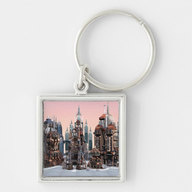 Futuristic Fantasy City Sci Fi Skyline Art Key Ring (Front)