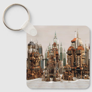 Futuristic Fantasy City Sci Fi Skyline Art Key Ring