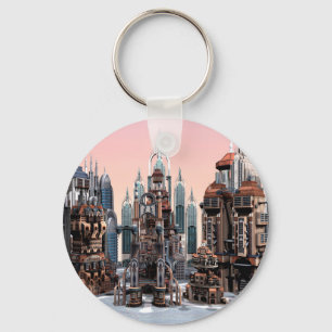 Futuristic Fantasy City Sci Fi Skyline Art Key Ring